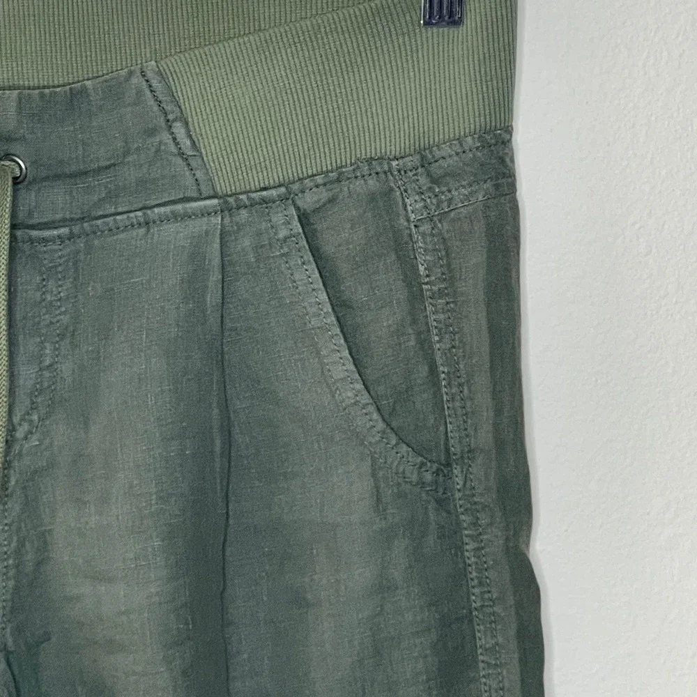 Athleta  Olive Green Linen Blend  Wide Leg ‎ Elastic Waist Drawstring Pants
